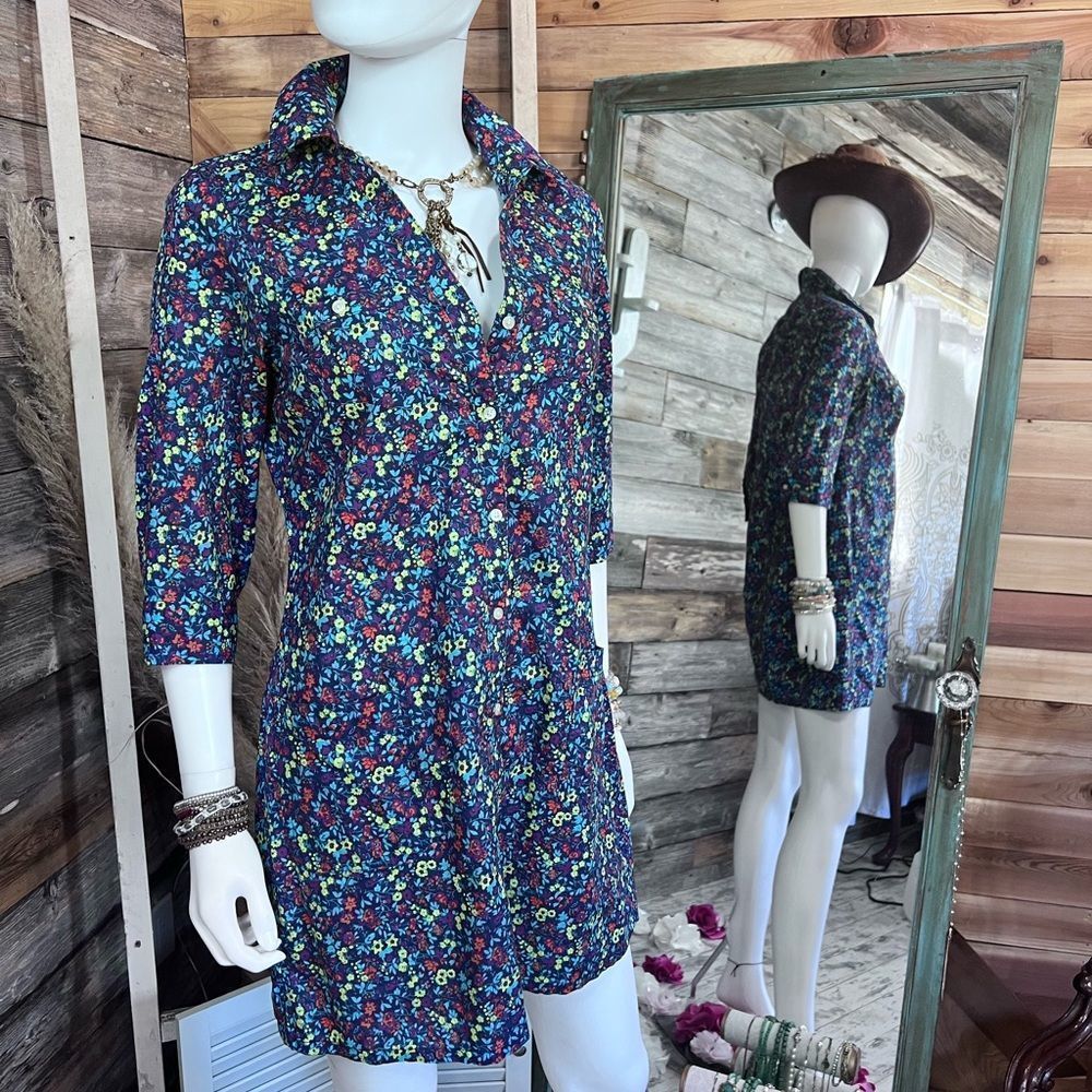 Beautiful Old Navy Floral Button Up Collared Dress Front Square Pockets💗👗